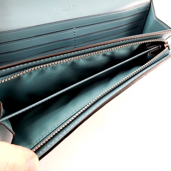 Coach Slim Envelope Clutch Wallet Crocodile Embossed Leather Snap F27482 - Picture 8 of 12